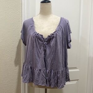 NWT Free People Purple Flutter Sleeve Ruffled Blouse In twilight